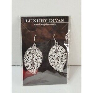 Luxury Divas Silver Tone Leaf Dangle Earrings
